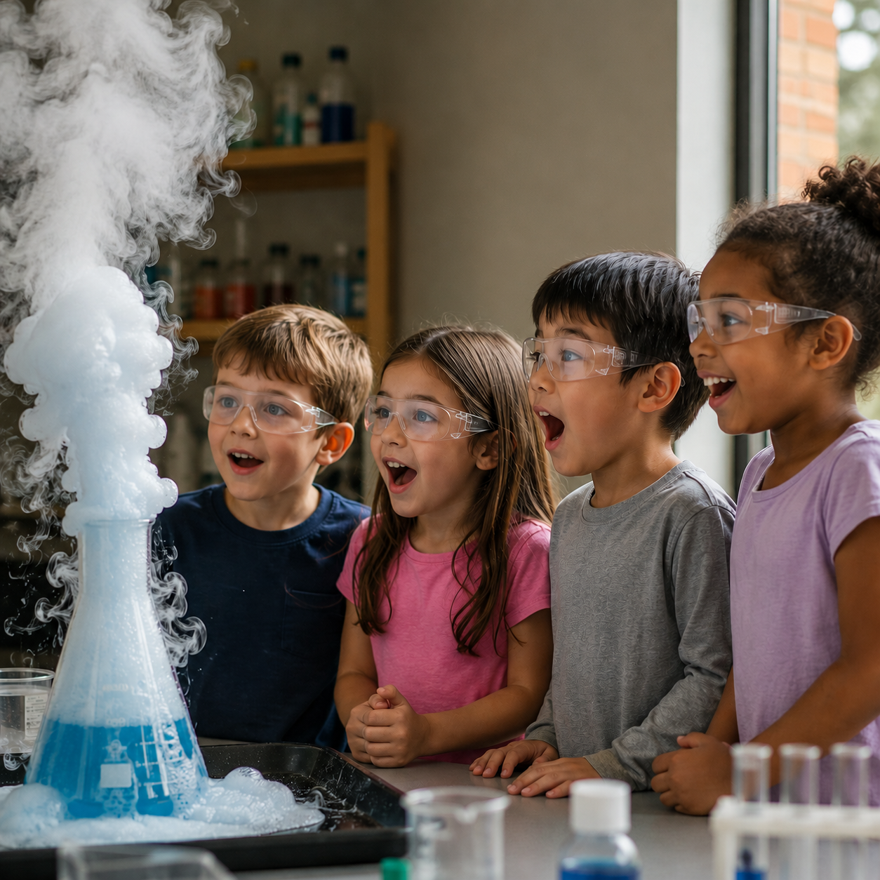 Children watching a science experiment